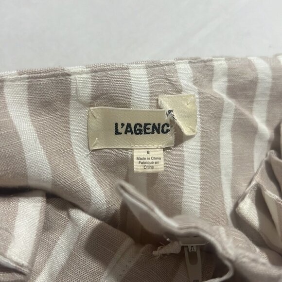 L’AGENCE Samira Linen Cropped Wide legs Paperbag Pants in Bisque and Ivory sz 8 - Picture 11 of 16